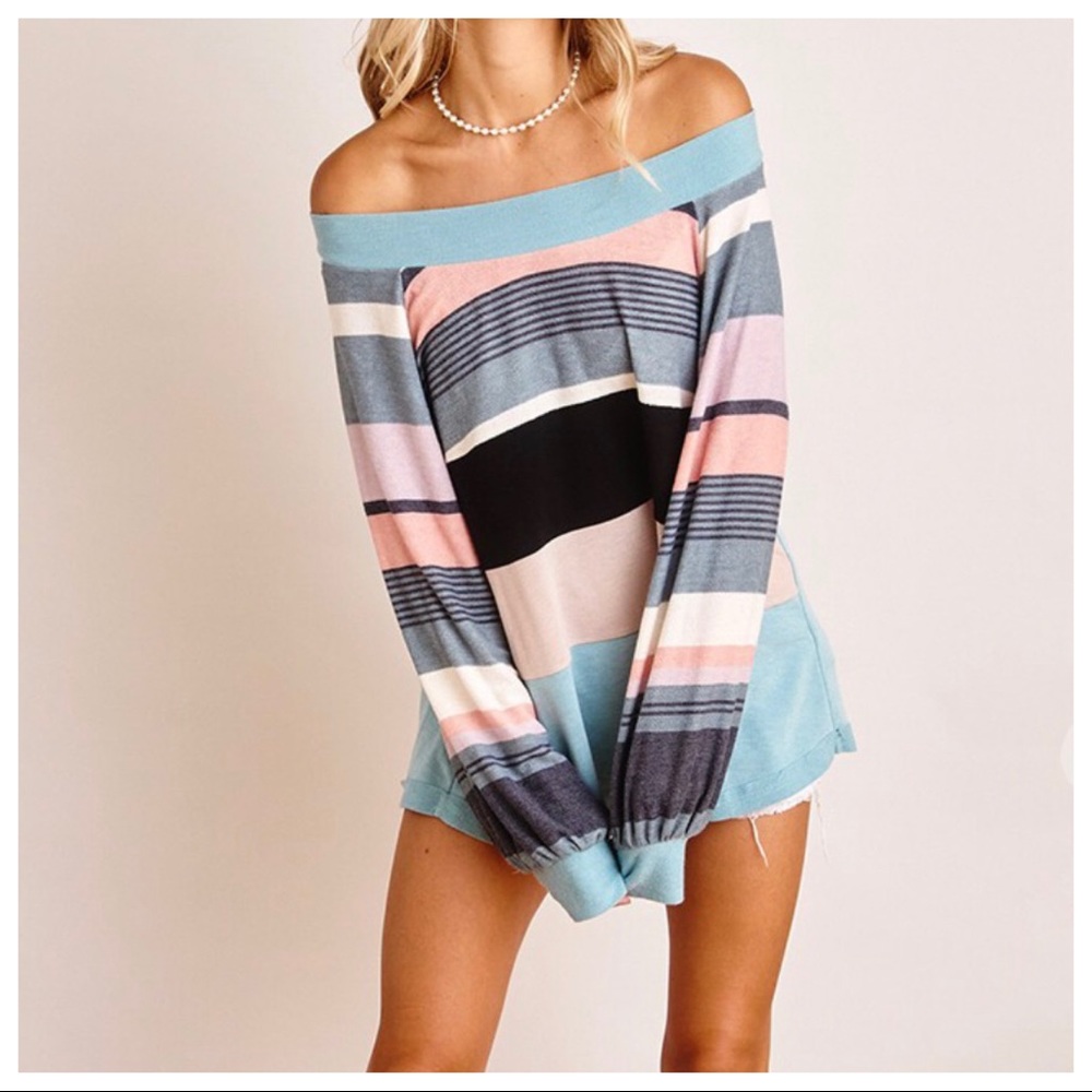 Striped color block off the shoulder top - Picture 6 of 6
